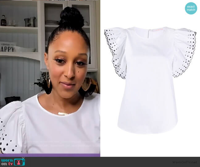 See by Chloe Ruffled Sleeve Blouse worn by Tamera Mowry on The Real