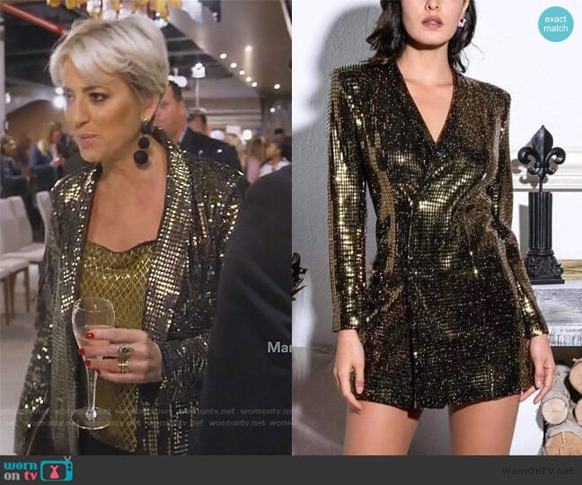 Alice + Olivia Harmon Drapey Chainmail Slip Tank Top worn by Dorinda Medley on The Real Housewives of New York City