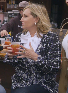 Sonja’s tweed frayed jacket on The Real Housewives of New York City