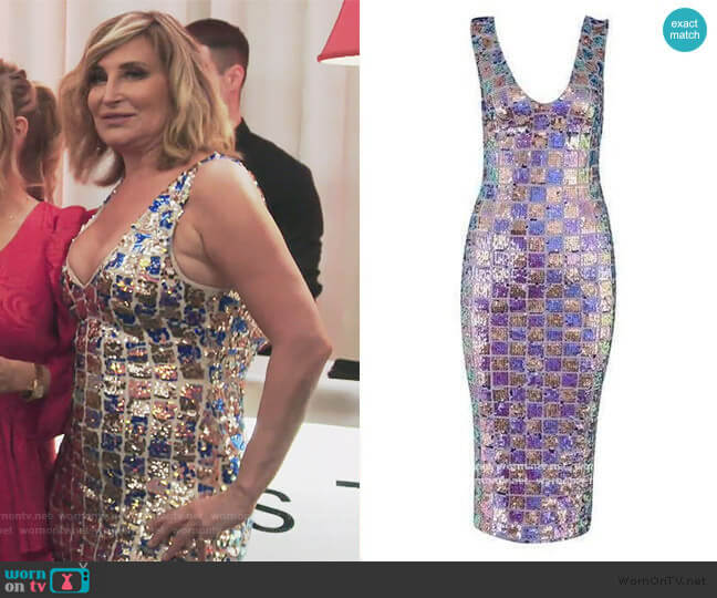 Sonja All That Glitters Midi Dress worn by Sonja Morgan on The Real Housewives of New York City