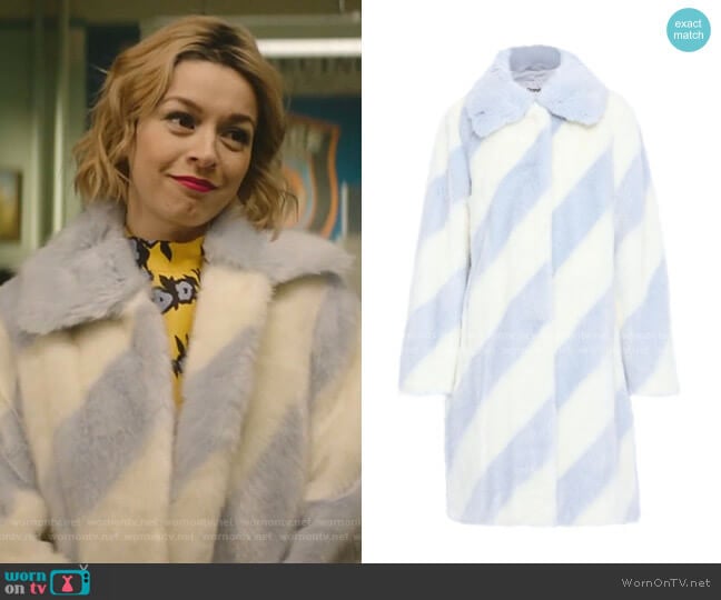 Stand Studio Georgine Striped Faux Fur Coat worn by Pepper Smith (Julia Chan) on Katy Keene