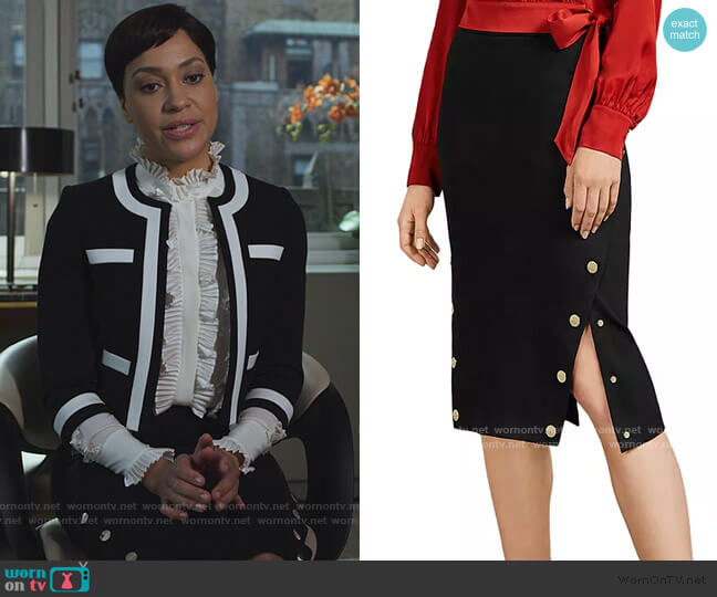 Ted Baker Melora Button Trim Pencil Skirt worn by Lucca Quinn (Cush Jumbo) on The Good Fight