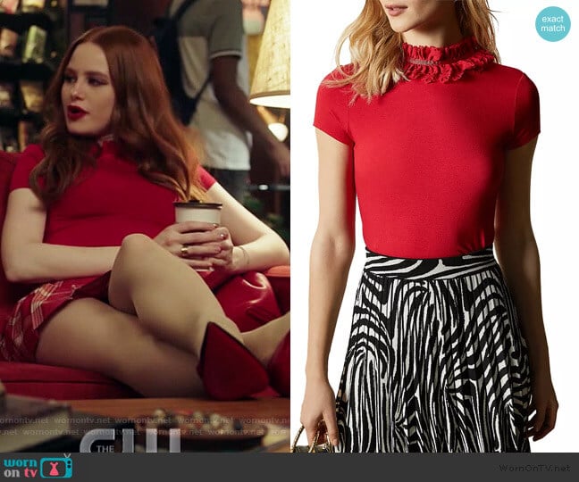 Ted Baker Orwla Ruffled-Neck Top worn by Cheryl Blossom (Madelaine Petsch) on Riverdale