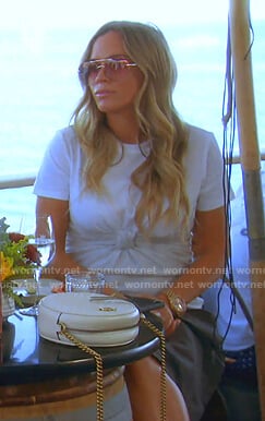 Teddi’s white knot front t-shirt dress on The Real Housewives of Beverly Hills