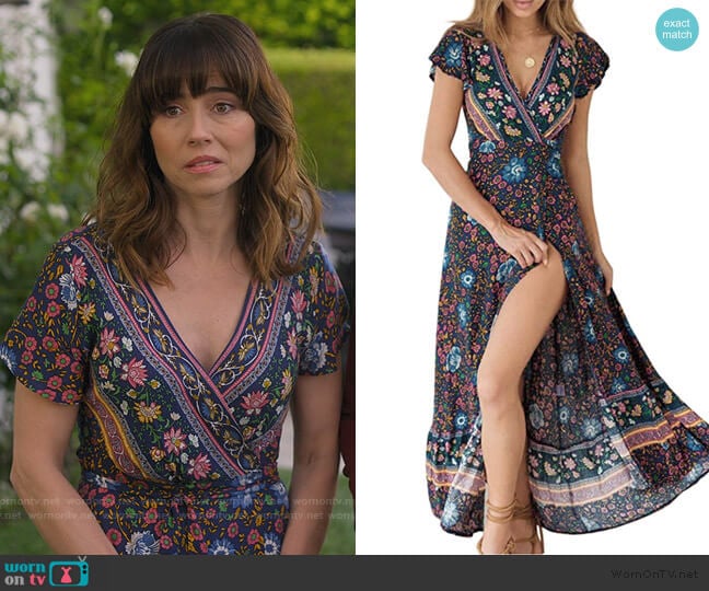 Zesica Bohemian Floral Wrap Dress worn by Judy Hale (Linda Cardellini) on Dead to Me