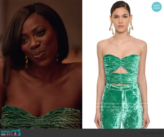 The Attico Strapless Draped Velvet Top worn by Molly Carter (Yvonne Orji) on Insecure