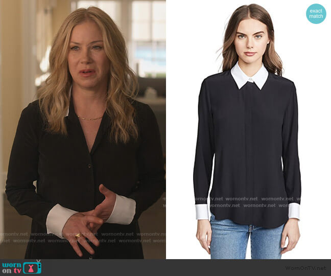 Theory Combo Stretch Shirt worn by Jen Harding (Christina Applegate) on Dead to Me