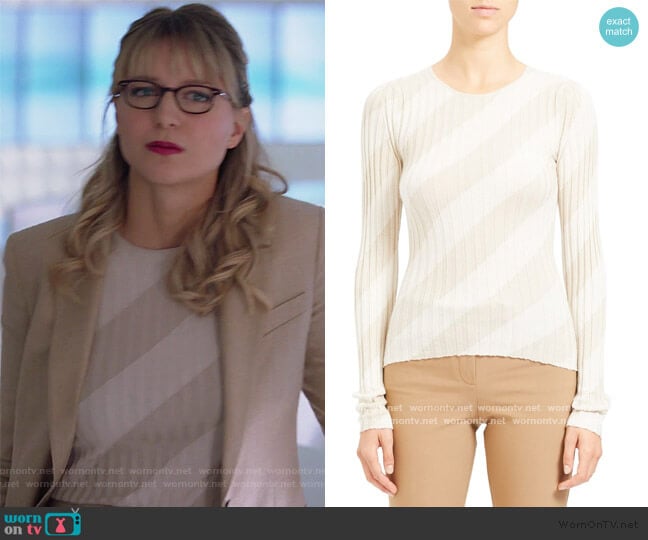 Theory Diagonal Stripe Intarsia Silk Sweater worn by Kara Danvers (Melissa Benoist) on Supergirl