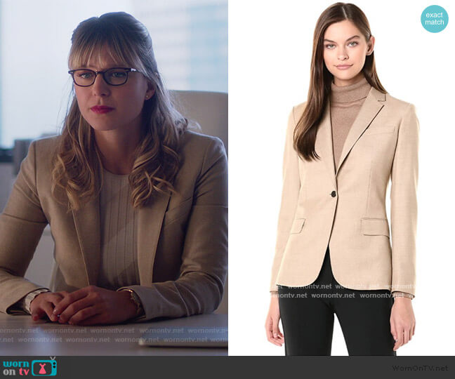 Theory Staple Blazer in Light Camel Melange worn by Kara Danvers (Melissa Benoist) on Supergirl