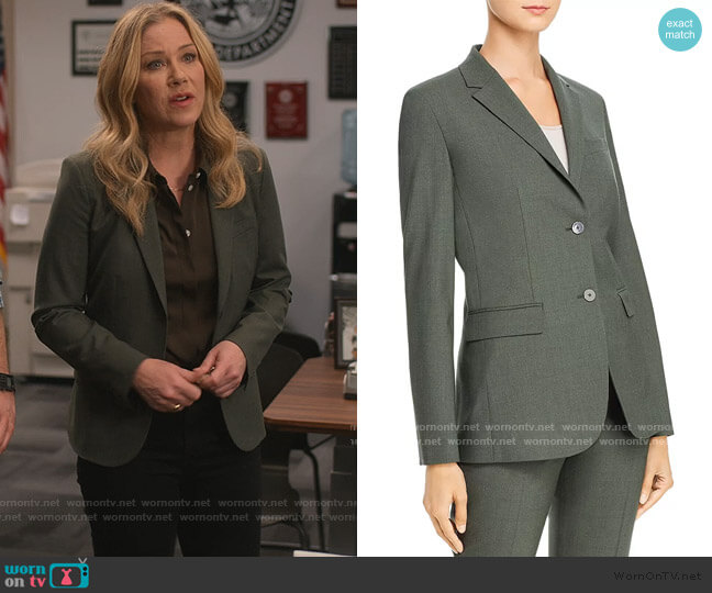 Theory Carissa Blazer in Hunter Green Melange worn by Jen Harding (Christina Applegate) on Dead to Me