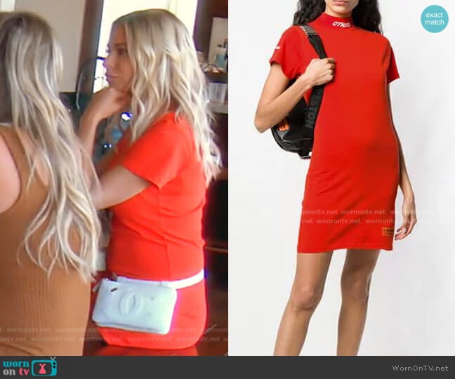 Heron Preston Turtleneck Dress In Red/white worn by Dorit Kemsley on The Real Housewives of Beverly Hills
