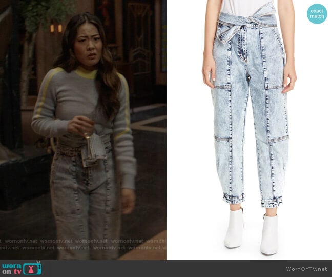 Ulla Johnson Storm Tie Waist Tapered Acid Wash Jeans worn by Mary Hamilton (Nicole Kang) on Batwoman