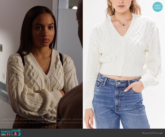 Urban Outfitters Elena Cable Knit Cardigan Sweater worn by May Grant (Corinne Massiah) on 9-1-1