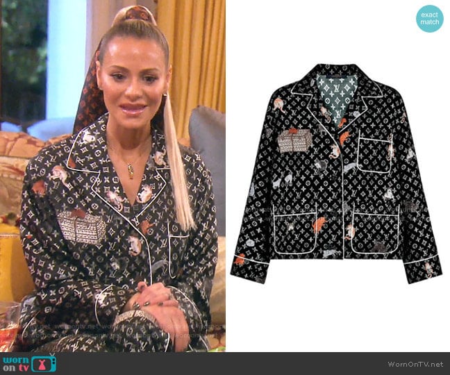 Louis Vuitton x Grace Coddington Cat Motif Pajama Shirt  - Capsule Collection worn by Dorit Kemsley on The Real Housewives of Beverly Hills