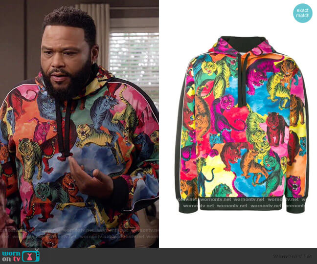 Valentino tiger print hooded sweatshirt worn by Andre Johnson (Anthony Anderson) on Black-ish