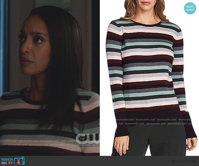 Vince Camuto Striped Crewneck Sweater worn by Kelly Olsen (Azie Tesfai) on Supergirl