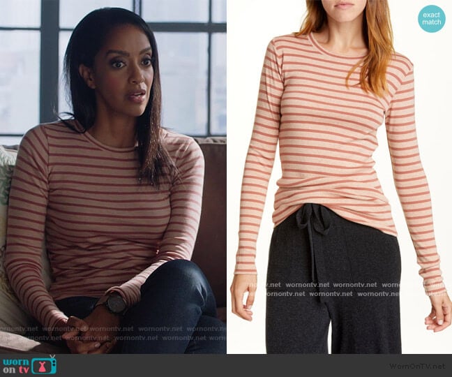 Vince Feeder Stripe Long Sleeve Pima Cotton Blend Top worn by Kelly Olsen (Azie Tesfai) on Supergirl