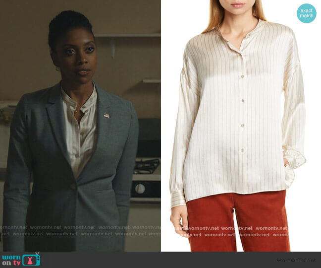 Vince PJ Stripe Silk Blouse worn by Kate Sacker (Condola Rashad) on Billions