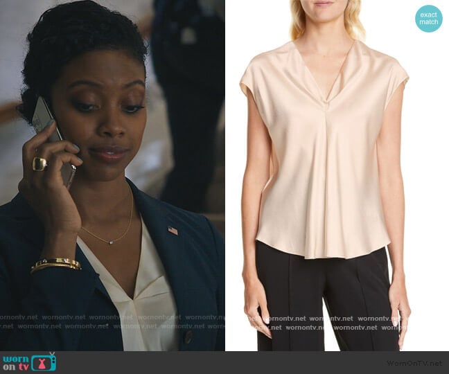 Vince Twist Detail Short Sleeve Silk Blouse worn by Kate Sacker (Condola Rashad) on Billions