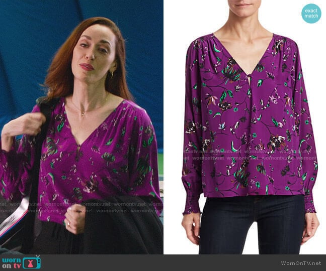 Tanya Taylor Vines Silk V-Neck Top worn by Abigail Pershing (Sarah Power) on Good Witch