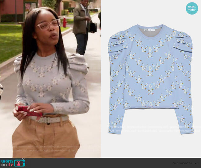 Zara Floral Knit Sweater worn by Diane Johnson (Marsai Martin) on Black-ish