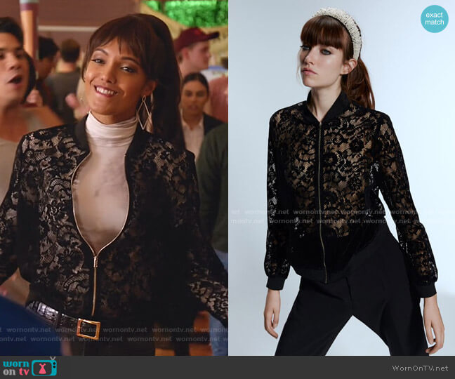 Zara Lace & Velvet Bomber Jacket worn by Charlie (Maisie Richardson-Sellers) on Legends of Tomorrow