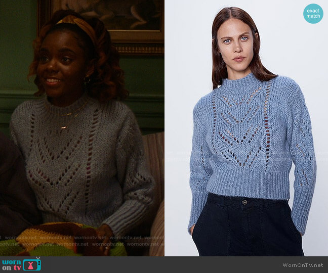 Zara Pointelle Knit Sweater worn by Josie McCoy (Ashleigh Murray) on Katy Keene