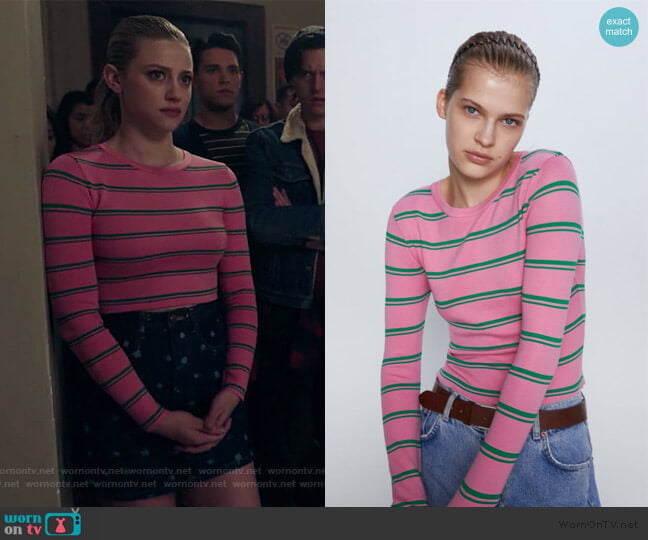 Zara Knit Sweater with Stripes worn by Betty Cooper (Lili Reinhart) on Riverdale