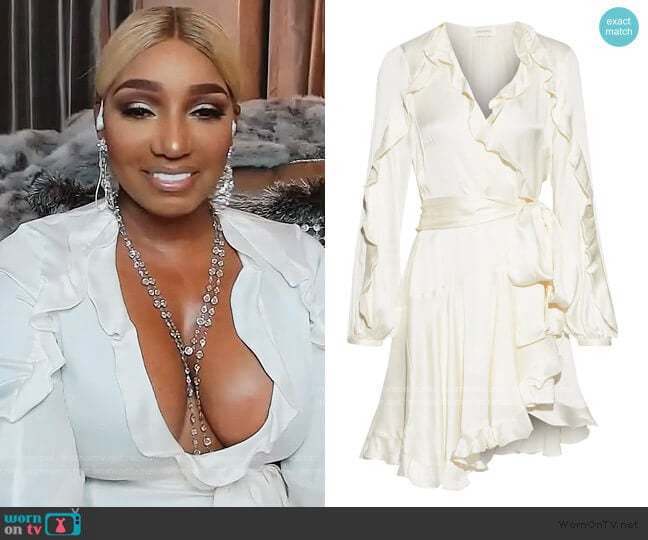 Zimmermann Winsome ruffled washed-silk mini wrap dress worn by Nene Leakes on The Real Housewives of Atlanta