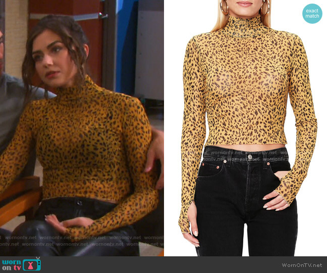 AFRM Jordan Leopard Print Long Sleeve Crop Top worn by Ciara Brady (Victoria Konefal) on Days of our Lives