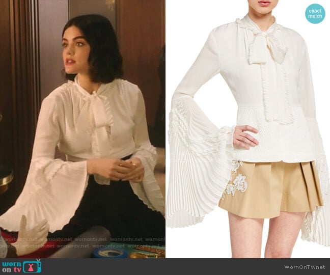 Alexis Sorrenta Sorrenta Ruffle-Trimmed Blouse worn by Katy Keene (Lucy Hale) on Katy Keene