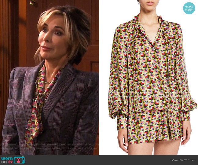 Alexis Londyn Tie-Neck Geo-Print Top worn by Kate Roberts (Lauren Koslow) on Days of our Lives
