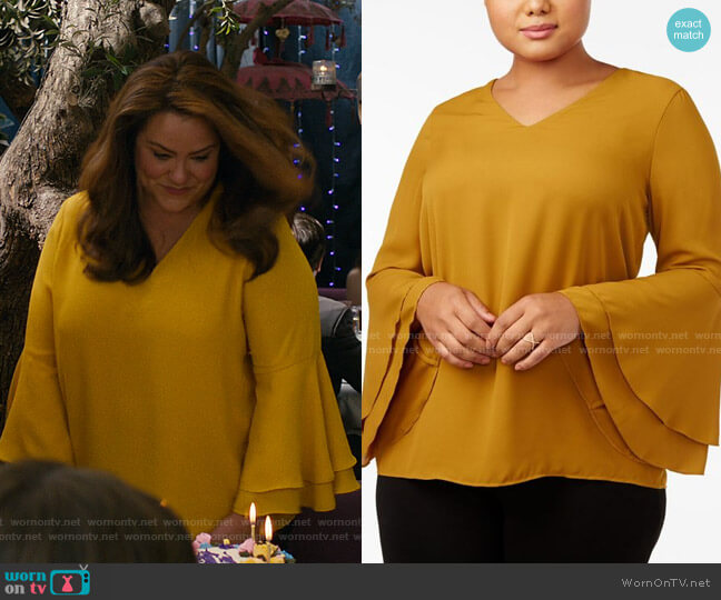 Alfani Plus Bell-Sleeve Blouse worn by Katie Otto (Katy Mixon) on American Housewife