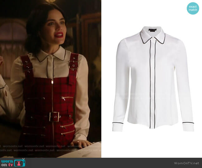 Alice + Olivia Willa Piped Placket Top worn by Katy Keene (Lucy Hale) on Katy Keene