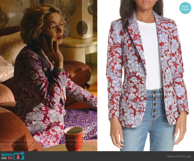 Alice + Olivia Macey Notch Collar Fitted Blazer worn by Pepper Smith (Julia Chan) on Katy Keene
