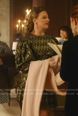 Amanda’s metallic puff sleeve mini dress on Katy Keene