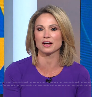 Amy’s purple crew neck sheath dress on Good Morning America