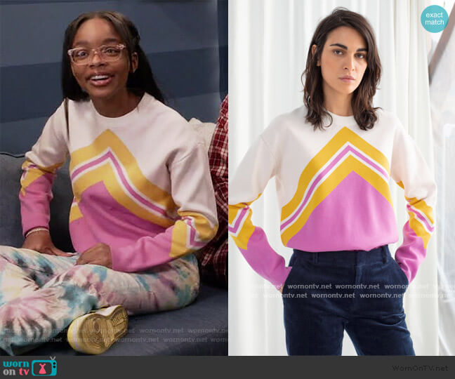 & Other Stories Varsity Knit Sweater worn by Diane Johnson (Marsai Martin) on Black-ish