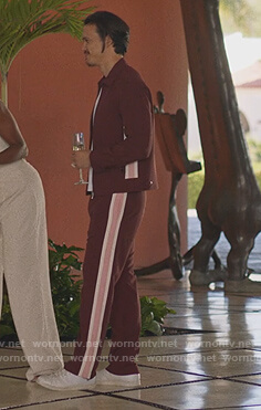 Andrew’s burgundy stripe track jacket on Insecure