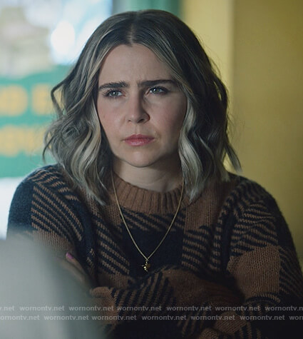 Annie’s brown check sweater on Good Girls