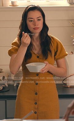 Annie’s mustard yellow button front dress on Sweet Magnolias