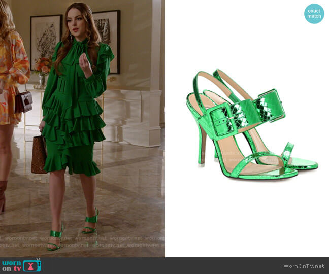 The Attico Embossed Metallic Leather Sandals worn by Fallon Carrington (Elizabeth Gillies) on Dynasty