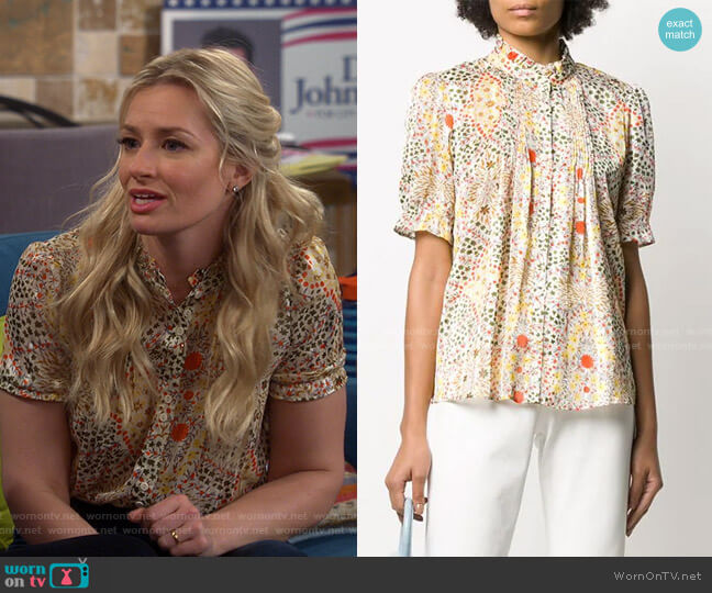 Ba&Sh Hippy Floral Print Blouse worn by Gemma (Beth Behrs) on The Neighborhood