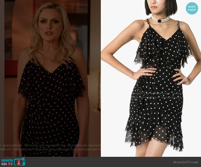 Balmain Polka Dot Ruffle Mini Dress worn by Alexis Carrington (Elaine Hendrix) on Dynasty