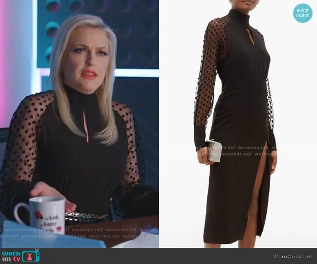 Balmain Polka-Dot Sleeve Dress worn by Alexis Carrington (Elaine Hendrix) on Dynasty