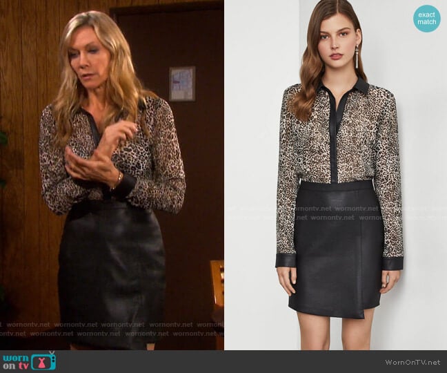 Bcbgmaxazria Leopard Shirt Dress worn by Kristen DiMera (Stacy Haiduk) on Days of our Lives