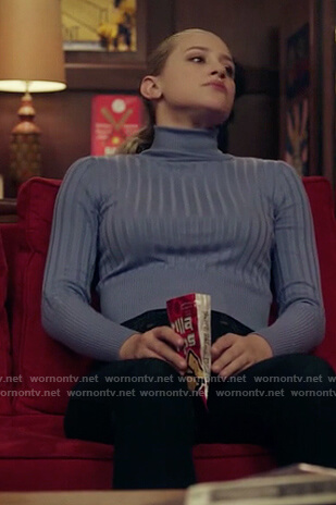 Betty’s blue ribbed turtleneck sweater on Riverdale