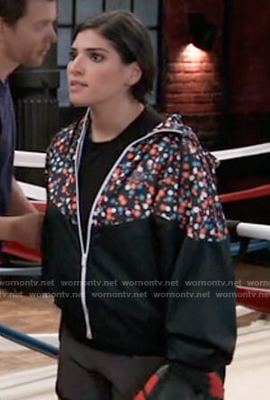 Brook Lyn’s black floral windbreaker jacket on General Hospital