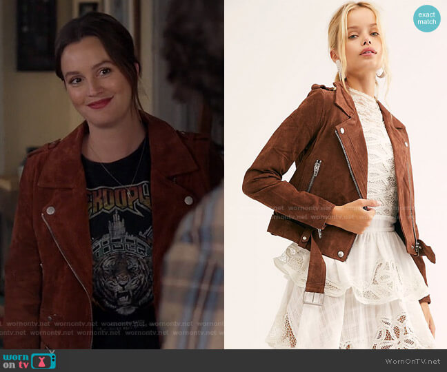 Blank NYC Suede Moto Jacket worn by Angie (Leighton Meester) on Single Parents