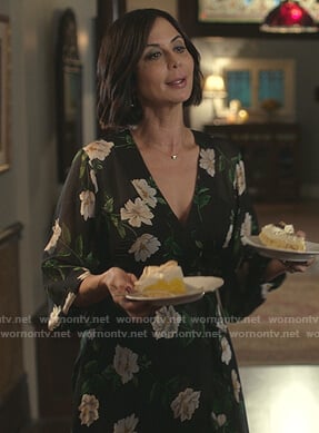 Cassie’s black floral wrap dress on Good Witch